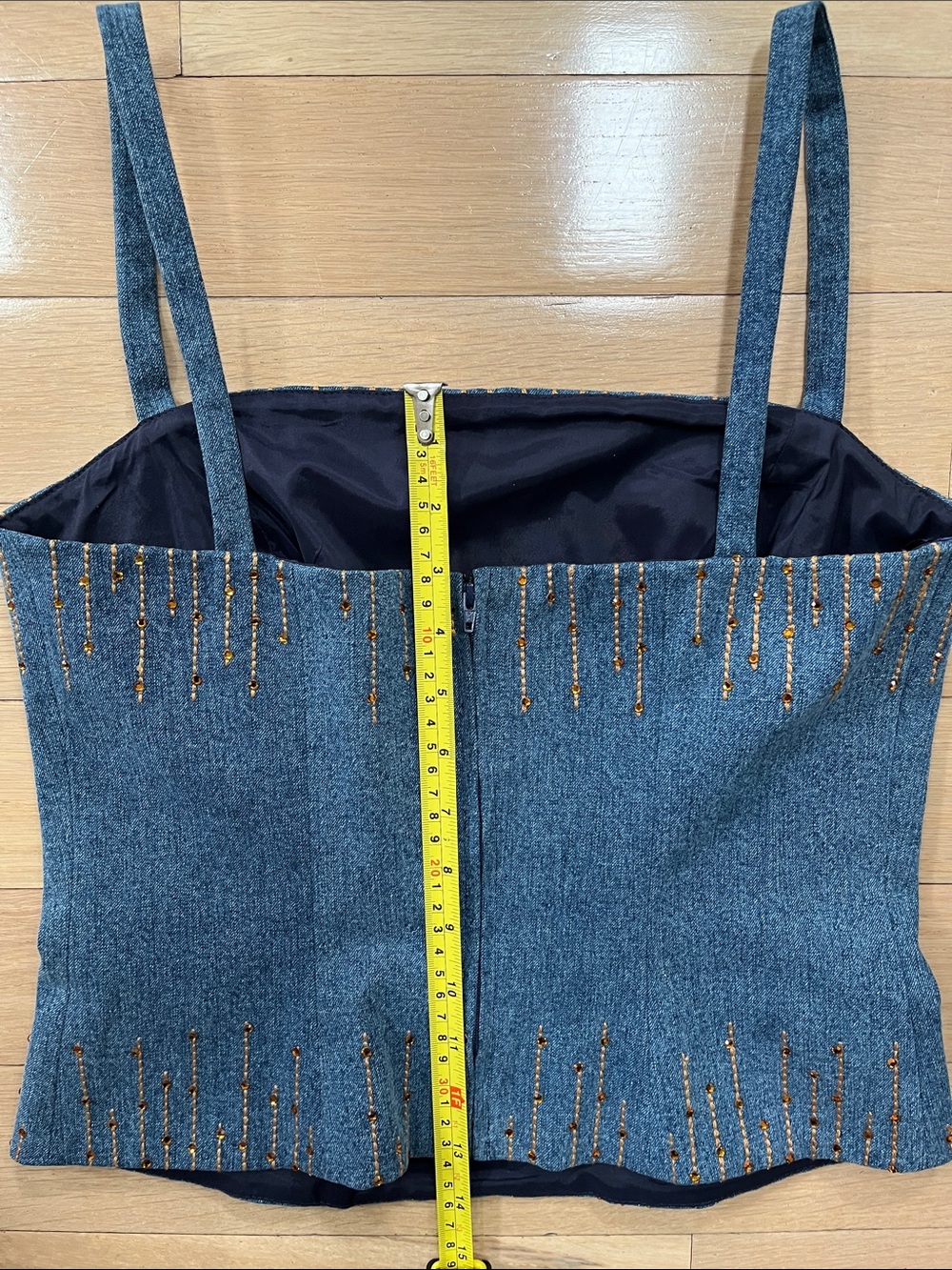 Vintage Rare St. John Sport by Marie Gray Blue Denim Amber Crystal Beaded Camiso - Picture 15 of 16